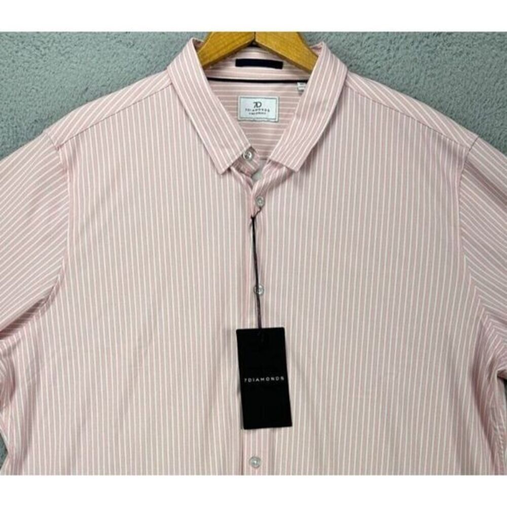 7 Diamonds 7D Shirt Mens 2XL Camden Pink Stripes 4 Way Stretch Button Up NEW